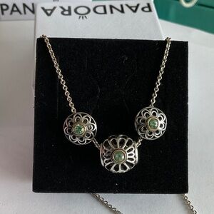 Pandora Silver Necklace with Green Highlights